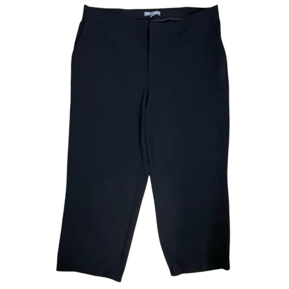 Jessica London Black Capri Pants Women Size 14W Zip Hook Elastic Back